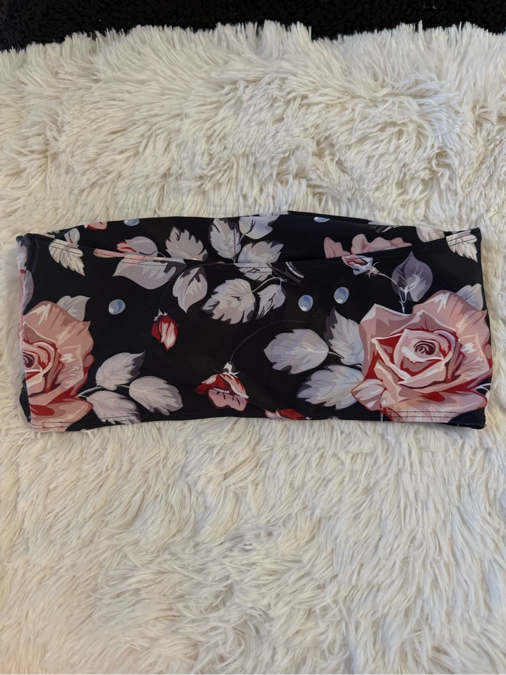 Womens Navy Floral Bandeau Tube Top Swim Swimwear Pink Rose Print Medium - Picture 2 of 4